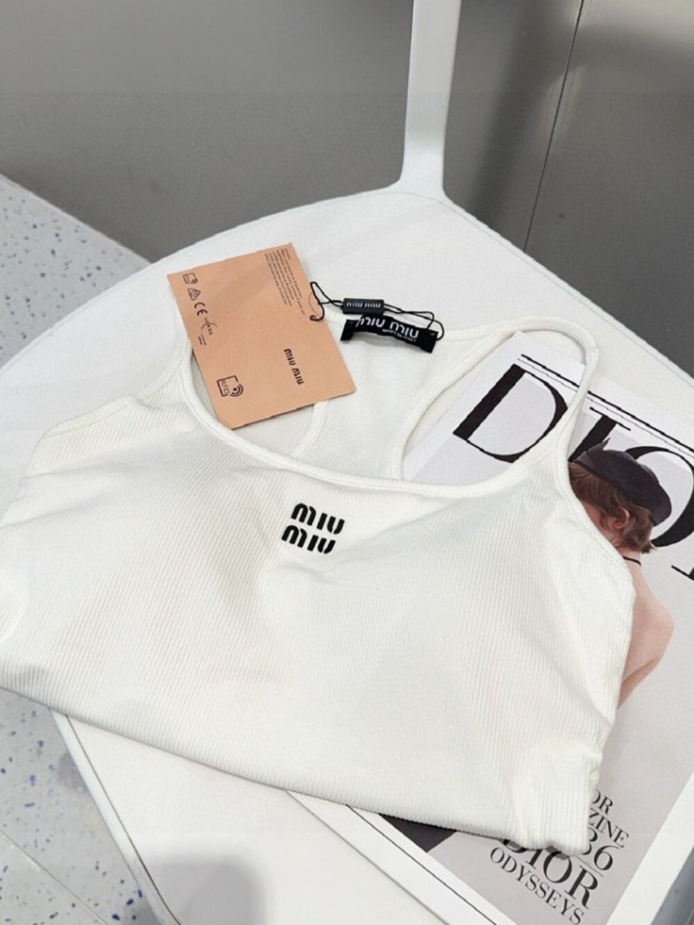 Miu Miu White Ribbed Racerback Tank Top - Picture 3 of 7